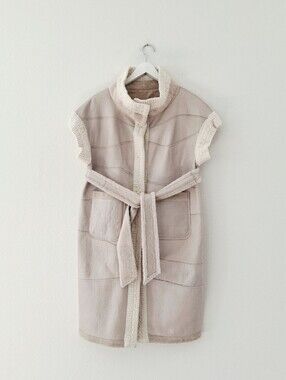 Denimaxx Couture Sheepskin Shearling Stand Collar Longline Reversible Gilet Vest